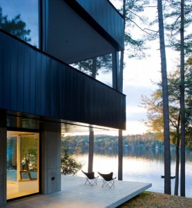 Amzing lake view Black butterfly chairs Futuristic house Glass bay window